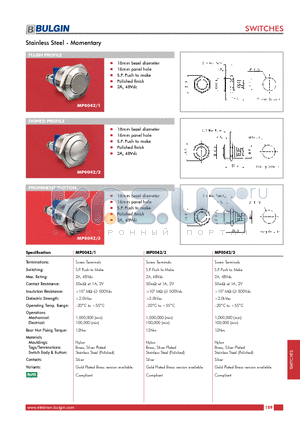 MP0042 datasheet - Stainless Steel - Momentary