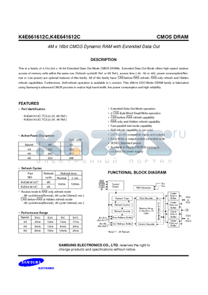 K4E641612C-T45 datasheet - 4M x 16bit CMOS Dynamic RAM with Extended Data Out