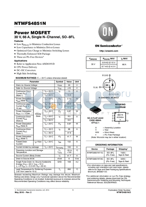 NTMFS4851NT1G datasheet - Power MOSFET 30 V, 66 A, Single N−Channel, SO−8FL