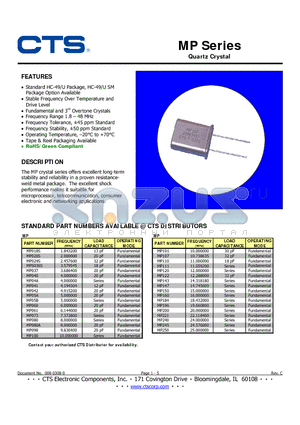 MP018B-INS datasheet - Quartz Crystal