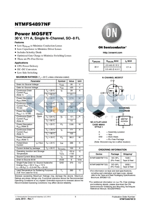 NTMFS4897NFT1G datasheet - Power MOSFET 30 V, 171 A, Single N−Channel, SO−8 FL