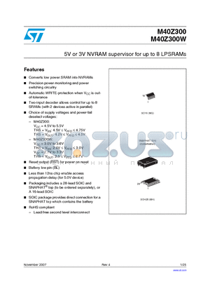 M40ZTHSMH6E datasheet - 5V or 3V NVRAM supervisor for up to 8 LPSRAMs