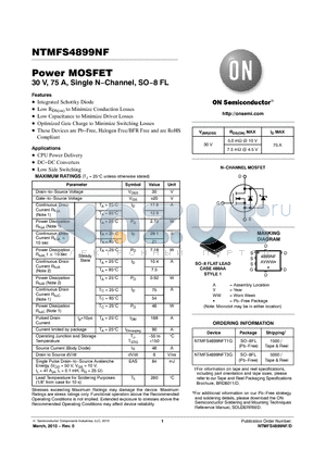 NTMFS4899NFT1G datasheet - Power MOSFET 30 V, 75 A, Single N−Channel, SO−8 FL