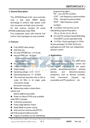 MDT10P23CFA5P datasheet - 8-bit micro-controller