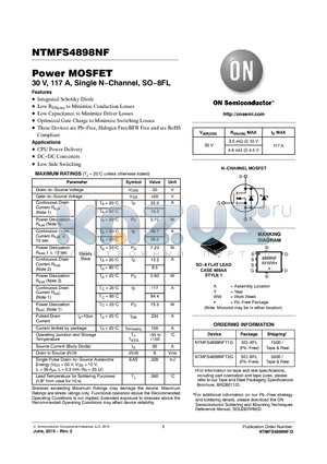 NTMFS4898NFT1G datasheet - Power MOSFET 30 V, 117 A, Single N−Channel, SO−8FL