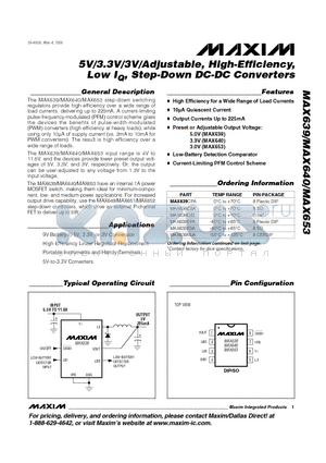 MAX639CPA datasheet - 5V/3.3V/3V/Adjustable, High-Efficiency, Low IQ, Step-Down DC-DC Conver