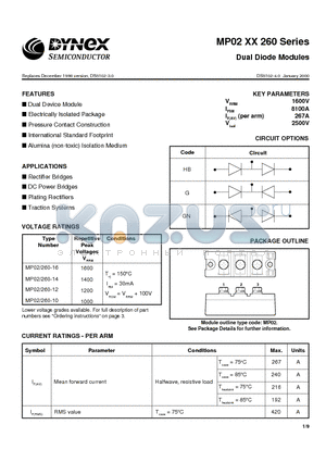 MP02/260-10 datasheet - Dual Diode Modules