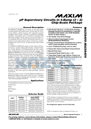 MAX6400 datasheet - lP Supervisory Circuits in 4-Bump (2 x 2) Chip-Scale Package