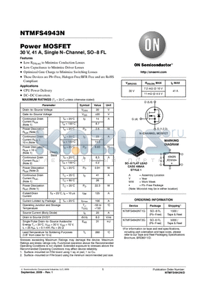 NTMFS4943NT1G datasheet - Power MOSFET 30 V, 41 A, Single N−Channel, SO−8 FL