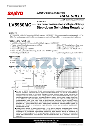 LV5980MC datasheet - Low power consumption and high efficiency Step-down Switching Regulator
