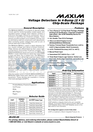 MAX6406 datasheet - Voltage Detectors in 4-Bump (2 X 2) Chip-Scale Package