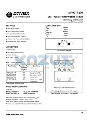 MP02TT200-15 datasheet - Dual Thyristor Water Cooled Module Preliminary Information