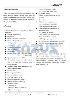 MDT10P73 datasheet - 8-bit micro-controller