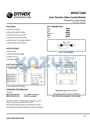 MP02TT200-16 datasheet - Dual Thyristor Water Cooled Module Preliminary Information