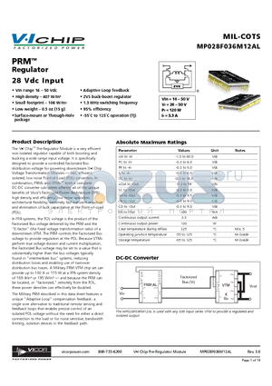 MP028T036M12AL datasheet - PRM Regulator 28 Vdc Input