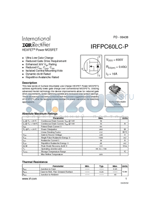 IRFPC60LC-P datasheet - HEXFET Power MOSFET