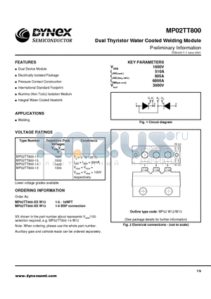MP02TT800-15 datasheet - Dual Thyristor Water Cooled Welding Module Preliminary Information