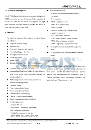 MDT10P74P11 datasheet - 8-bit micro-controller