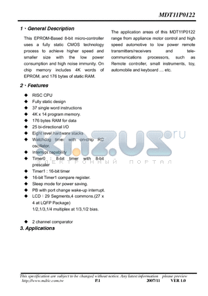 MDT11P0122 datasheet - 8-bit micro-controller