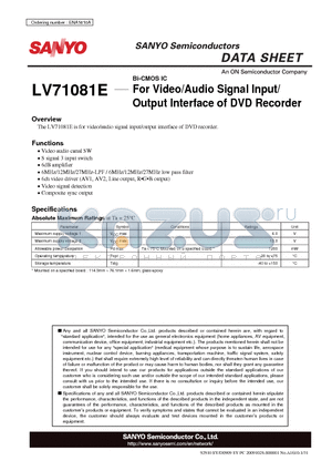 LV71081E_11 datasheet - For Video/Audio Signal Input/ Output Interface of DVD Recorder