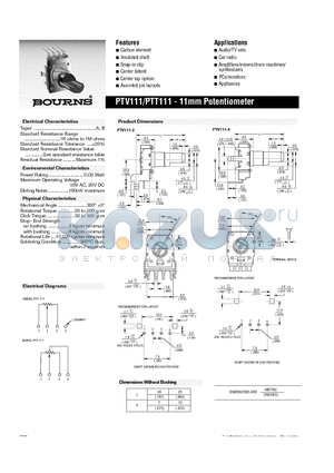 PTV111-1225A-A104 datasheet - 11mm Potentiometer