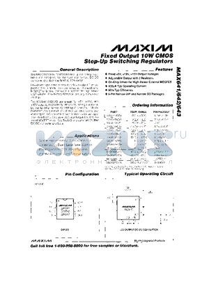 MAX641-MAX643 datasheet - Fixed Output 10W CMOS Step-Up Switching Regulators