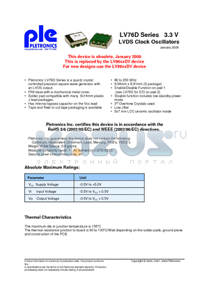 LV7620DEV-125.0M-T250 datasheet - LVDS Clock Oscillators