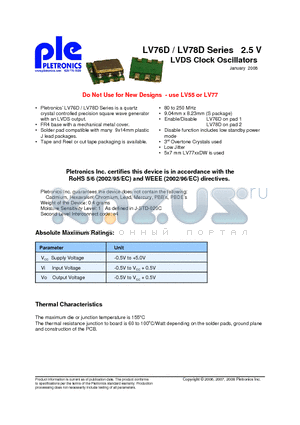 LV7620DEW-125.0M datasheet - LVDS Clock Oscillators