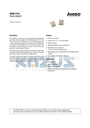 HSMF-C118 datasheet - TriColor ChipLED