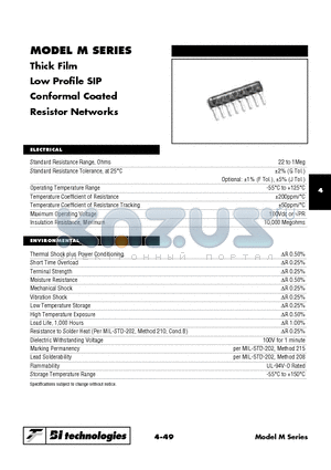 M41331JM1 datasheet - Thick Film Low Profile SIP Conformal Coated Resistor Networks