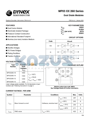 MP03/260-12 datasheet - Dual Diode Modules