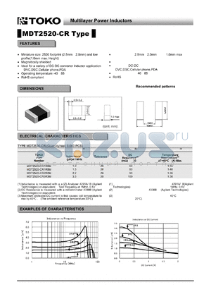 MDT2520-CR1R0M datasheet - Multilayer Power Inductors