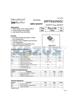 IRFPS60N50C datasheet - HEXFET Power MOSFET
