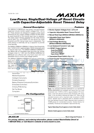 MAX6415UK-T datasheet - Low-Power, Single/Dual-Voltage uP Reset Circuits with Capacitor-Adjustable Reset Timeout Delay