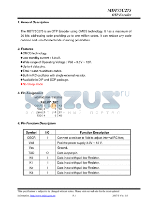 MDT75C275P datasheet - OTP Encoder