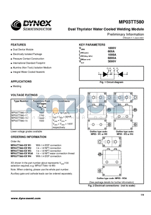 MP03TT580-18 datasheet - Dual Thyristor Water Cooled Welding Module Preliminary Information
