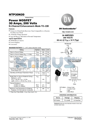 NTP30N20 datasheet - Power MOSFET 30 Amps, 200 Volts