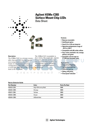 HSMG-C265 datasheet - Agilent HSMx-C265 Surface Mount Chip LEDs