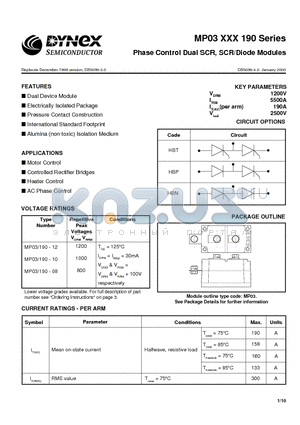 MP03XXX190-12 datasheet - Phase Control Dual SCR, SCR/Diode Modules