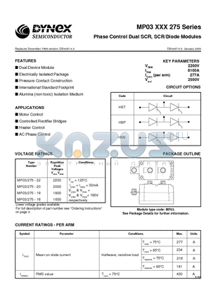 MP03XXX275-20 datasheet - Phase Control Dual SCR, SCR/Diode Modules