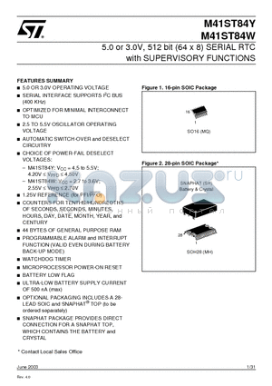 M41ST84WMQ datasheet - 5.0 or 3.0V, 512 bit 64 x 8 SERIAL RTC with SUPERVISORY FUNCTIONS