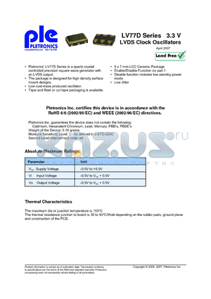 LV7720DEV-125.0M-1K datasheet - LVDS Clock Oscillators