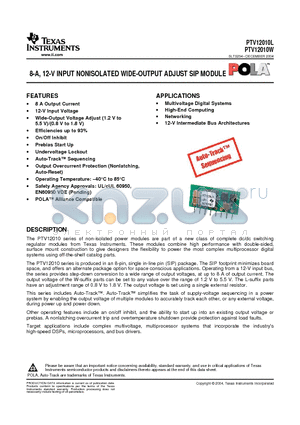 PTV12010W datasheet - 8-A, 12-V INPUT NONISOLATED WIDE-OUTPUT ADJUST SIP MODULE