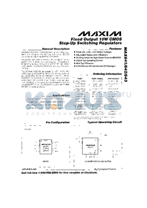 MAX641XCSA datasheet - Fixed Output 10W CMOS Step-Up Switching Regulators