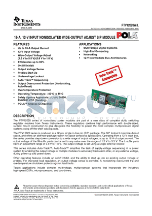 PTV12020LAH datasheet - 16-A, 12-V INPUT NONISOLATED WIDE-OUTPUT ADJUST SIP MODULE