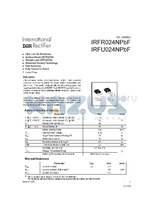 IRFR024NPBF datasheet - HEXFET Power MOSFET