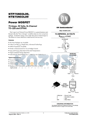 NTP75N03L09 datasheet - Power MOSFET