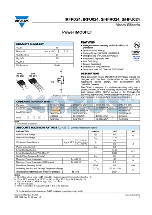 IRFR024TRPBF datasheet - Power MOSFET