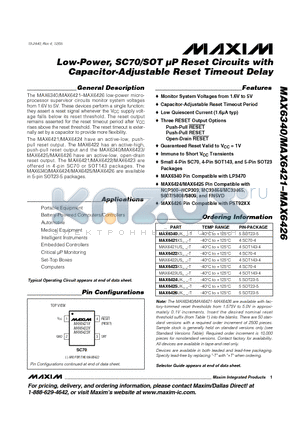 MAX6421XS__-T datasheet - Low-Power, SC70/SOT lP Reset Circuits with Capacitor-Adjustable Reset Timeout Delay