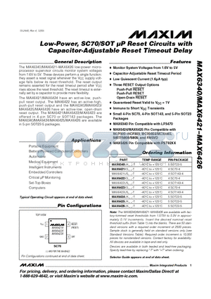 MAX6421US__-T datasheet - Low-Power, SC70/SOT lP Reset Circuits with Capacitor-Adjustable Reset Timeout Delay